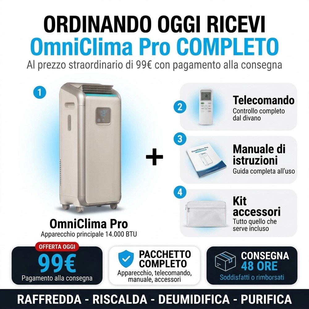 Confezione completa OmniClima Pro con telecomando manuale e kit accessori a 99 euro